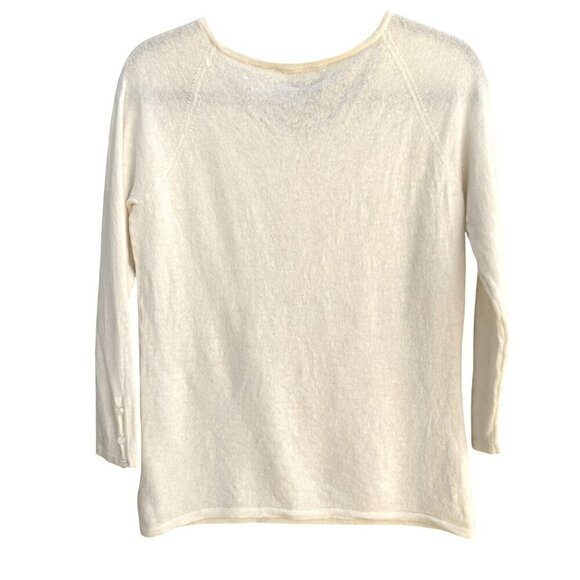 Sutton Studio Womens White Cashmere 3/4 Sleeve Buttoned Cuffs Knit Sweater L - Picture 7 of 9